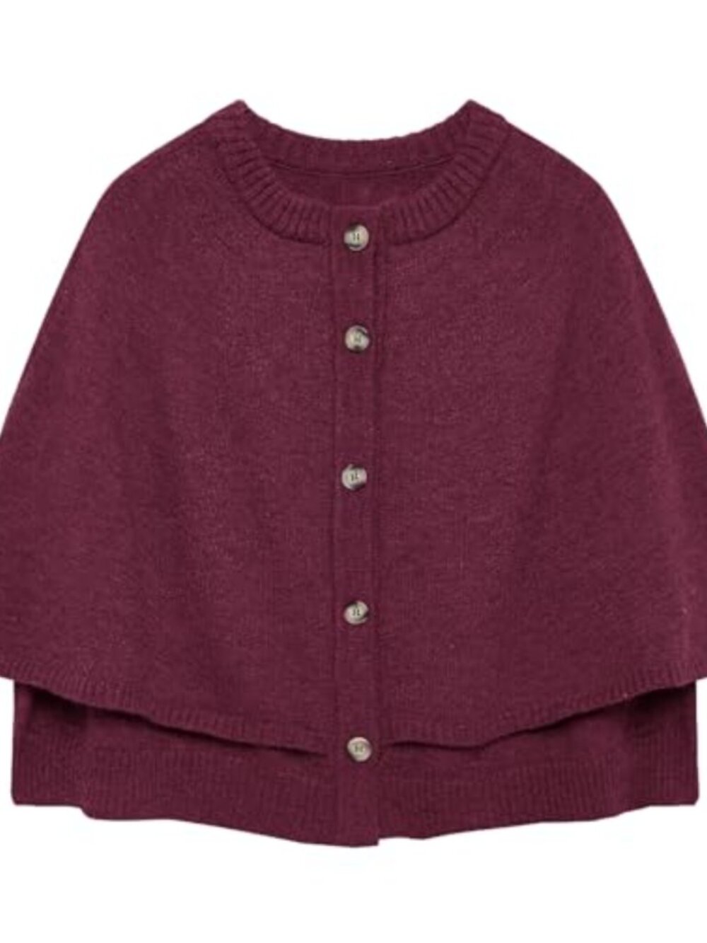 Women's Round Neck Shawl Cardigan Sweater Knit Cape Coat